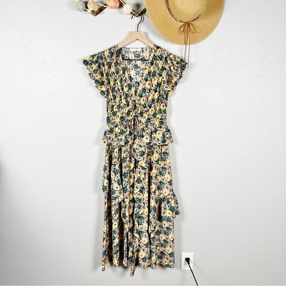 Ulla Johnson Avia Midi Dress in Begonia 100% Silk Floral Ruffle Size 4 - Picture 2 of 8